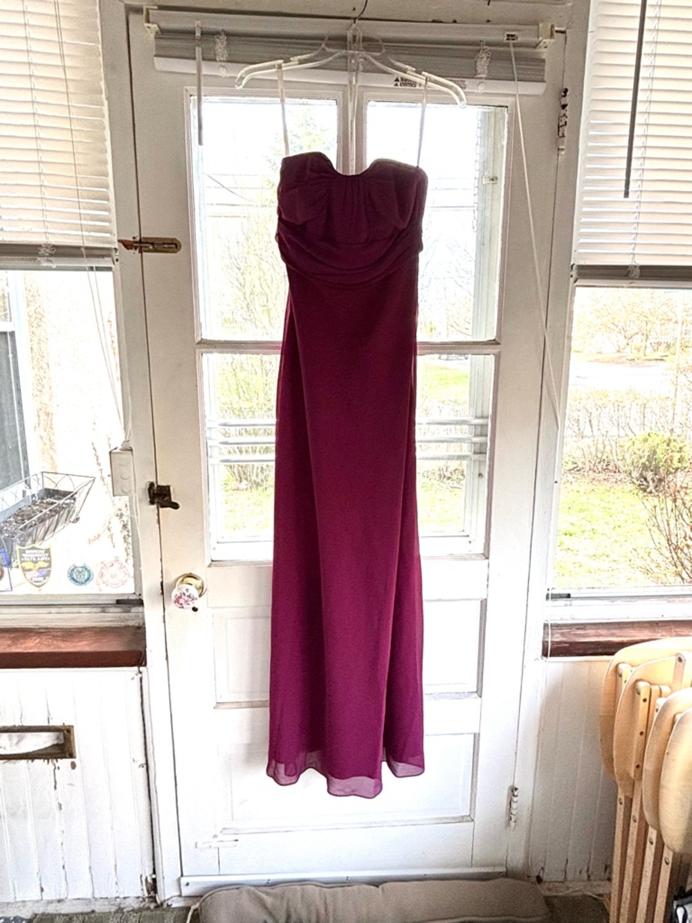 David's Bridal Strapless Wine Evening Gown
